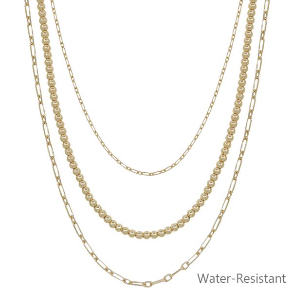 3 Layered Chain and CCB Ball Short Necklace