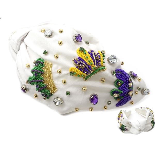 Seed Bead Mardi Gras Headband