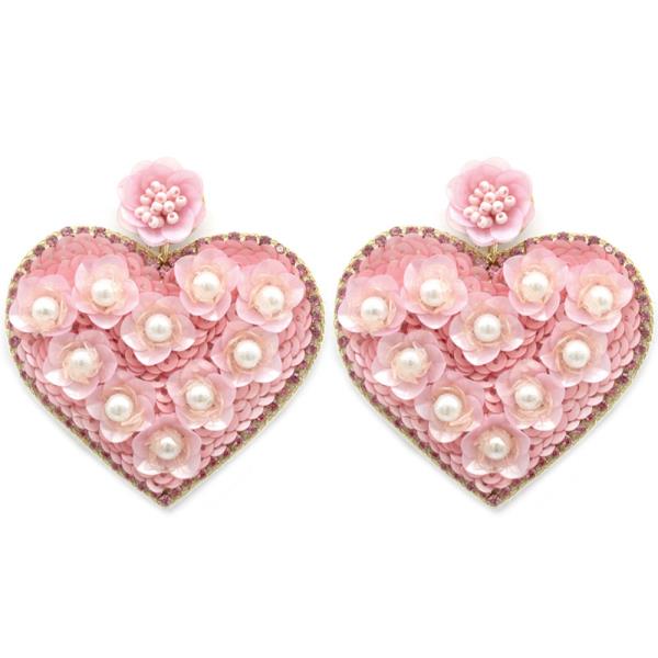Sequin Flower Heart Dangle Earring