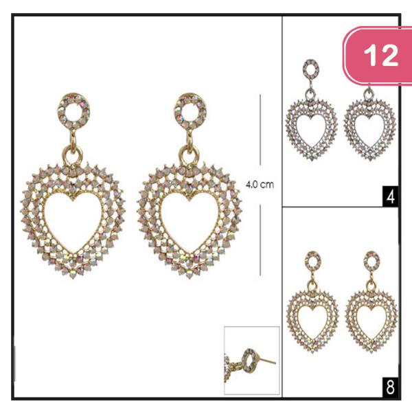 Double Row Rhinestone Heart Earrings (12 Units)