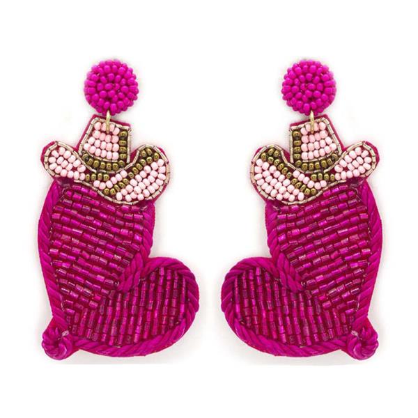 Seed Bead Heart W Cowgirl Earring