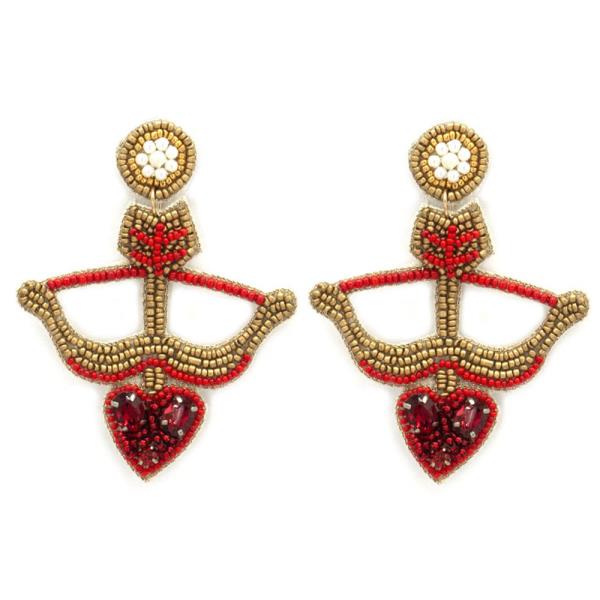 Bow And Heart Arrow Seed Bead Rhinestone Earring