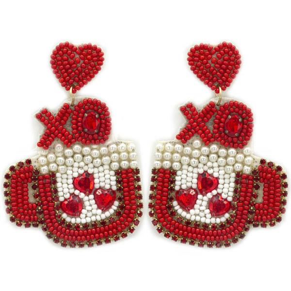 "Xo" Mug Seed Bead Pearl Rhinestone Earring