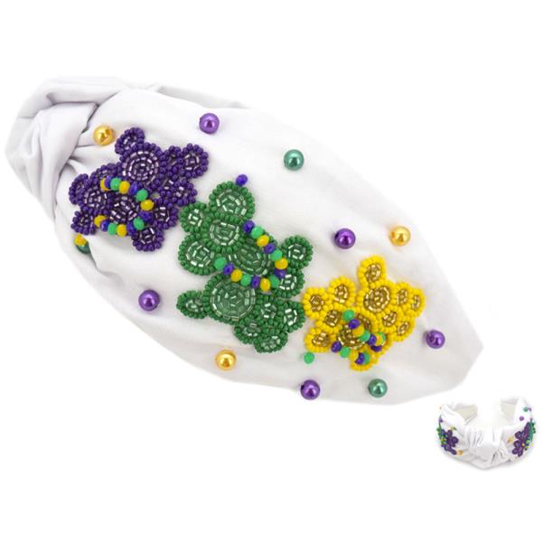 Seed Bead Mardi Gras Colors Headband