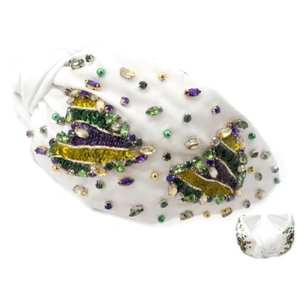 Rhinestone Sequin Mardi Gras Heart Headband