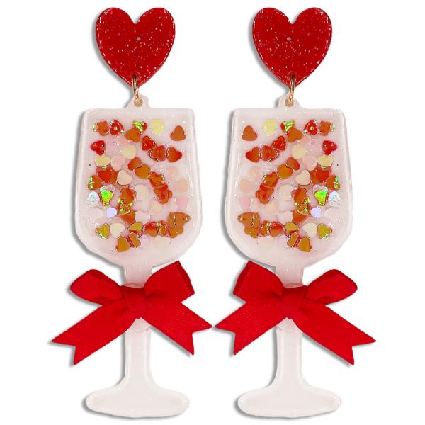 Acetate Valentines Day Wine Glass Post Earring