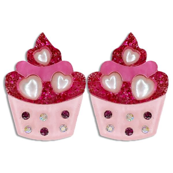 Acetate Valentine`s Day Cupcake Post Earring