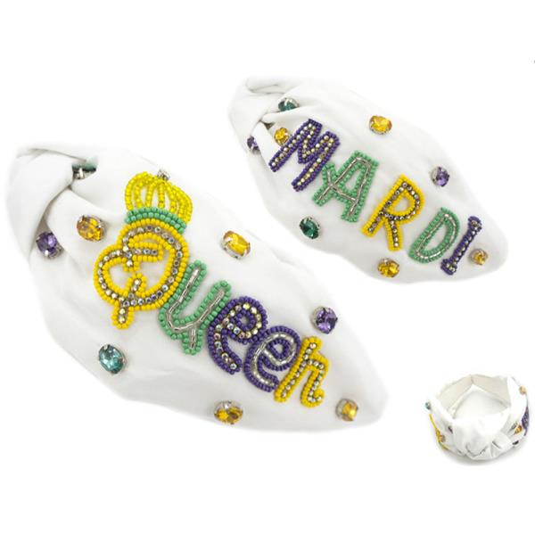 Seed Bead Mardi Gras Theme Headband