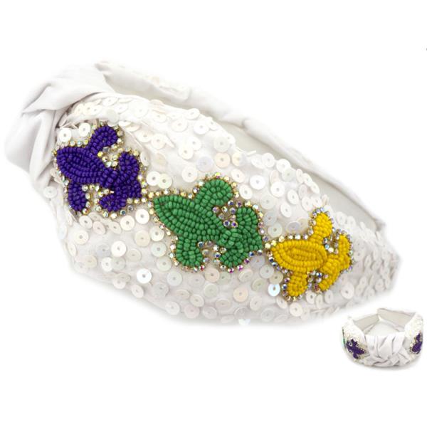 Seed Bead Sequin Fleur De Lis Headband