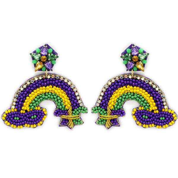 Seed Bead Mardi Gras Rainbow Post Earring