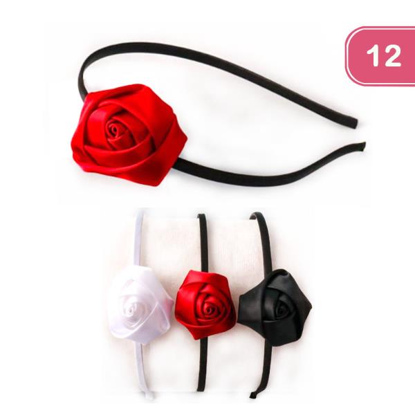 Satin Side Rose Thin Headband (12 Units)