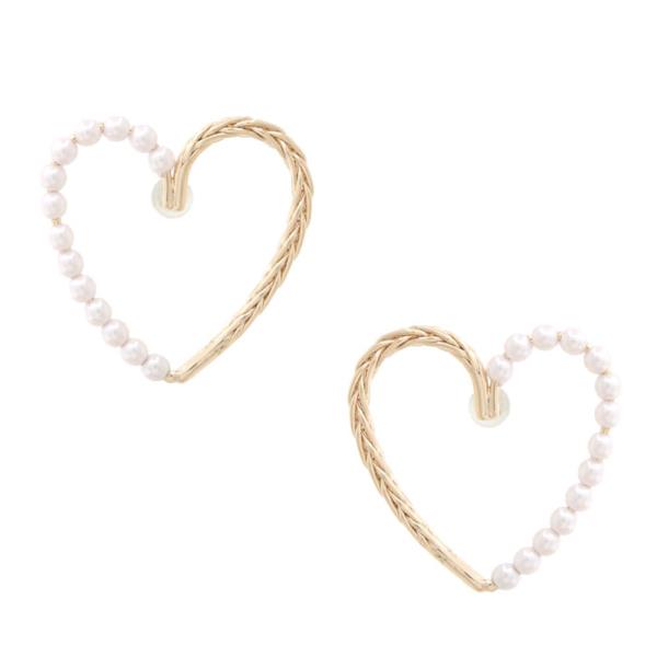 Pearl Bead Wheat Link Metal Earring