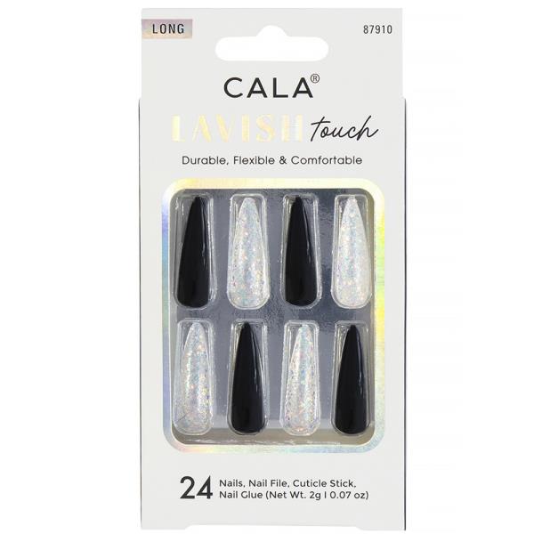 CALA Lavish Touch Long Stiletto Black White Nail