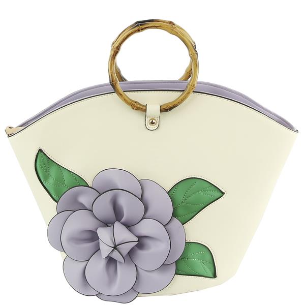 Chic Flower Wooden Handle Bag
