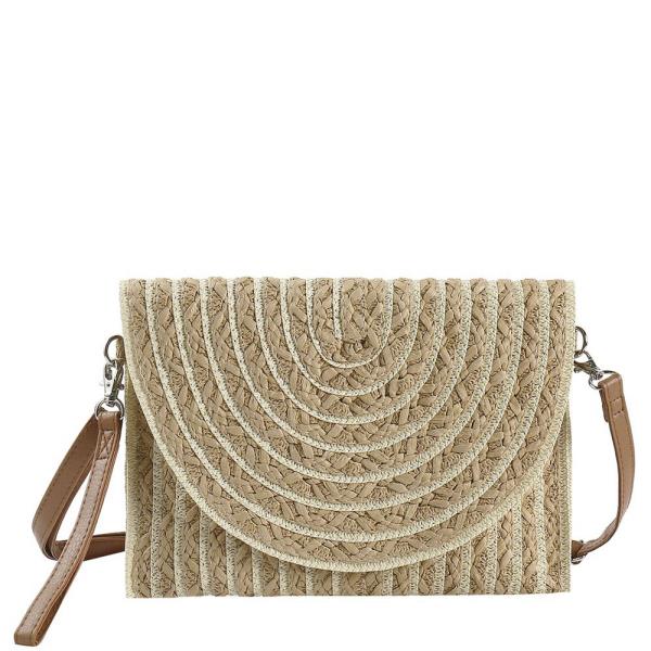 COLOR STRIPED TWO TONE STRAW CLUTCH & CROSSBODY BAG