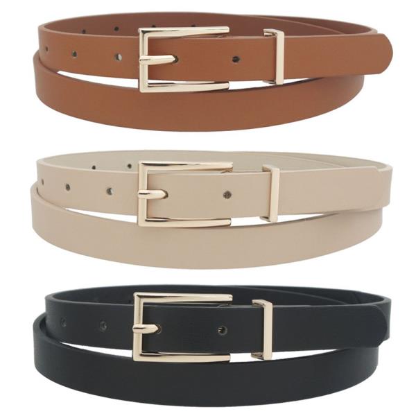 BASIC TRIO RECTANGLE BUCKLE BELT WITH METAL LOOP