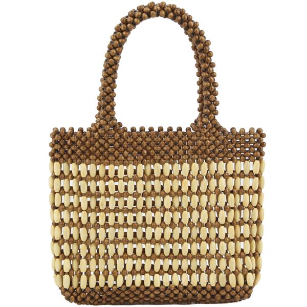 Two Tone Bead Handle Tote Bag
