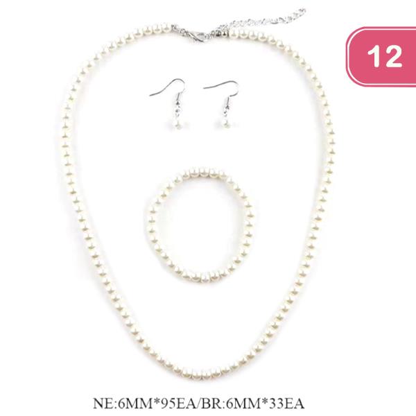 Pearl Necklace Earring Bracelet Set (12 Units)