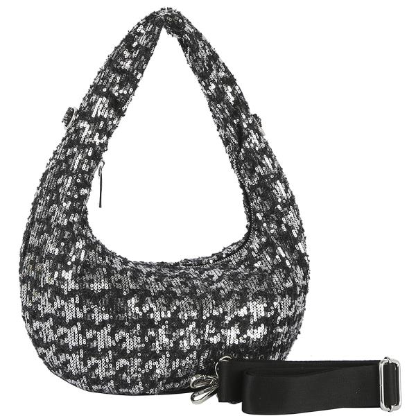 Sequin Zipper Denim Shoulder Bag with Strap