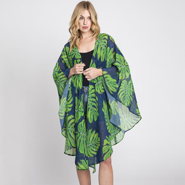 Tropical Leaves Print Shawl Cover Up