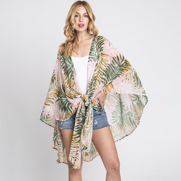 Tropical Leaves Print Shawl Cover Up