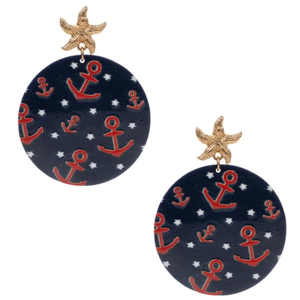 Round Sea Life Pattern Printed Post Earring