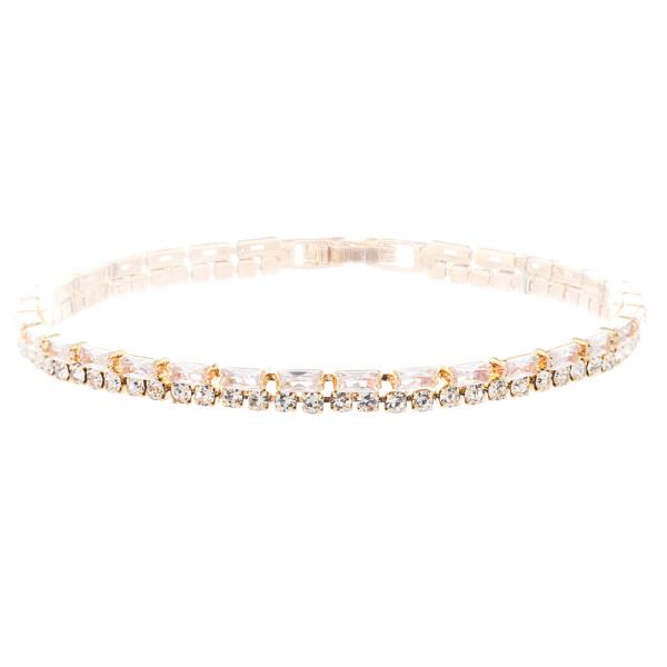 Rhinestone CZ Baguette 2 Line Bracelet
