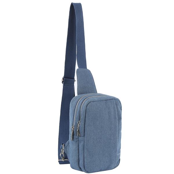 DENIM ZIPPER SLING CROSSBODY BAG