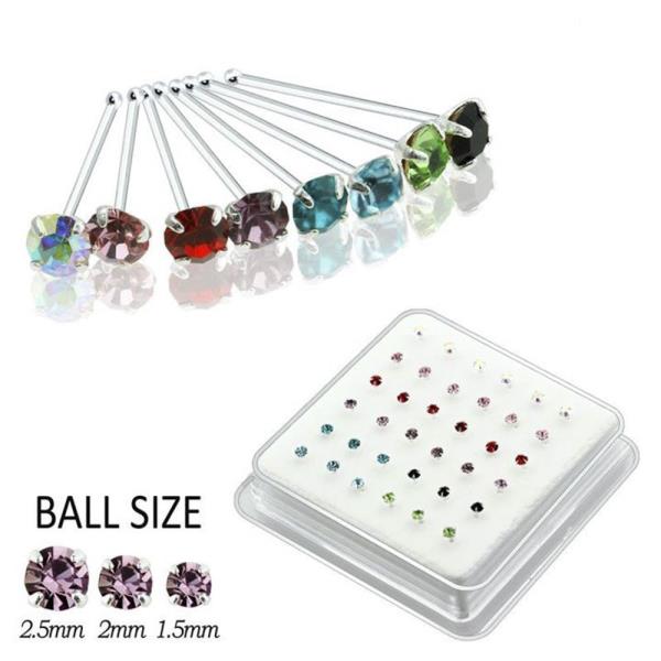 2.5 MM CZ STONE STERLING SILVER NOSE STUD WITH BALL TIP (36 PC)