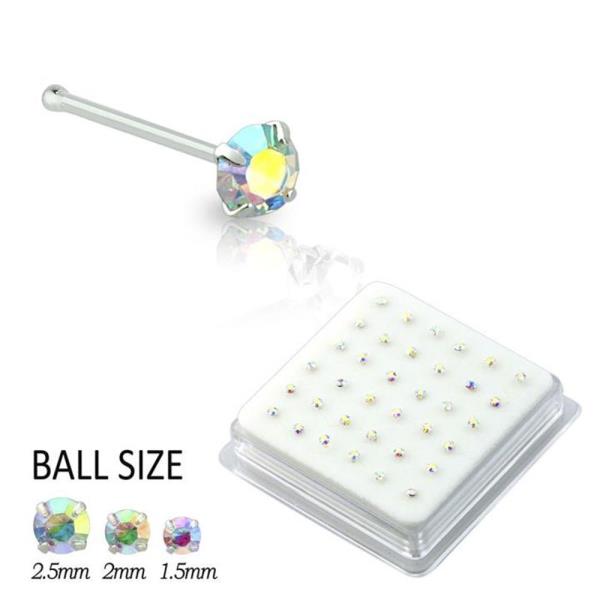 2 MM CZ STONE STERLING SILVER NOSE STUD STRAIGHT TIP (36 PC)