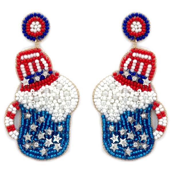 Seed Bead Party in the USA Beer Mug Earring
