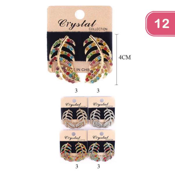 Rhinestone Feather Earring (12 Units)