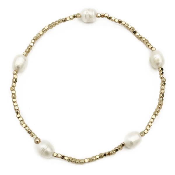 Pearl and Metal Bead Mix Stretch Bracelet