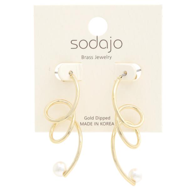 SODAJO Swirl Metal Pearl Bead Gold Dipped Earring
