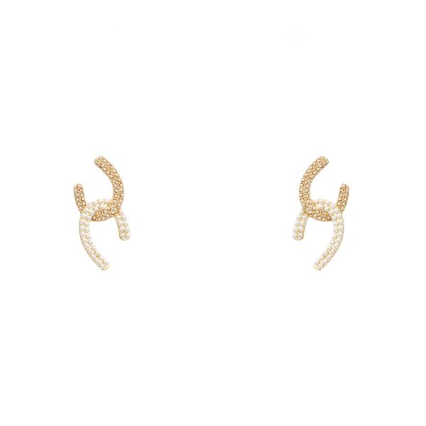 Double U Shape Link Pearl Metal Earring