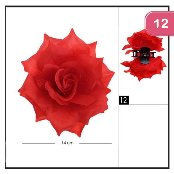 Red Tone Rose Flower Jaw Clip (12 Units)