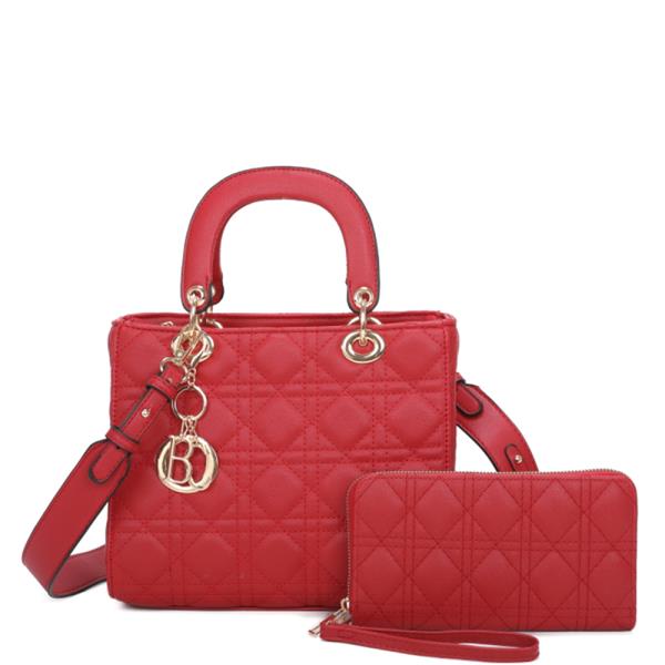 2IN1 Quilt Design Satchel Bag with Wallet Set