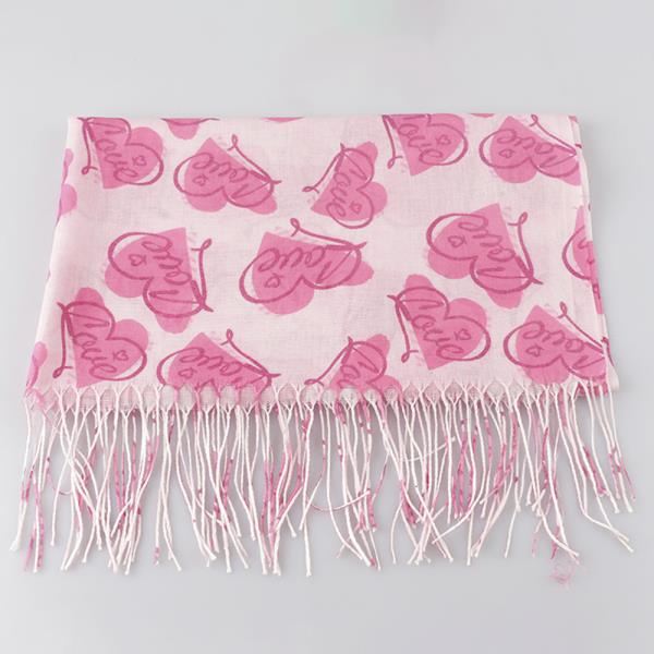 Heart Love Pattern Skinny Scarf with Tassel
