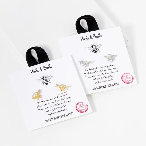 18K Gold Rhodium Dipped Hustle Bustle Bee Earring