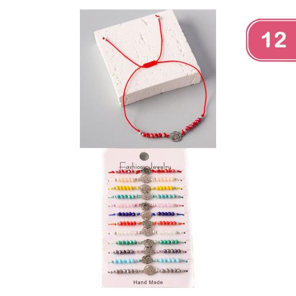 Rose Beaded String Bracelet (12 Units)