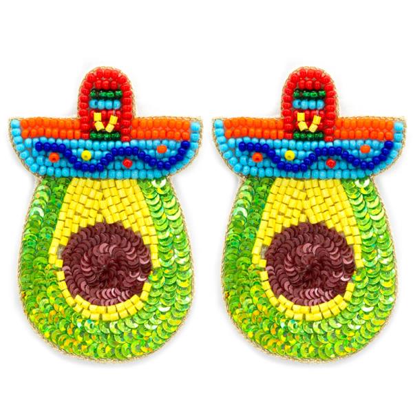 Seed Bead Cinco De Mayo Avocado Sombrero Earring