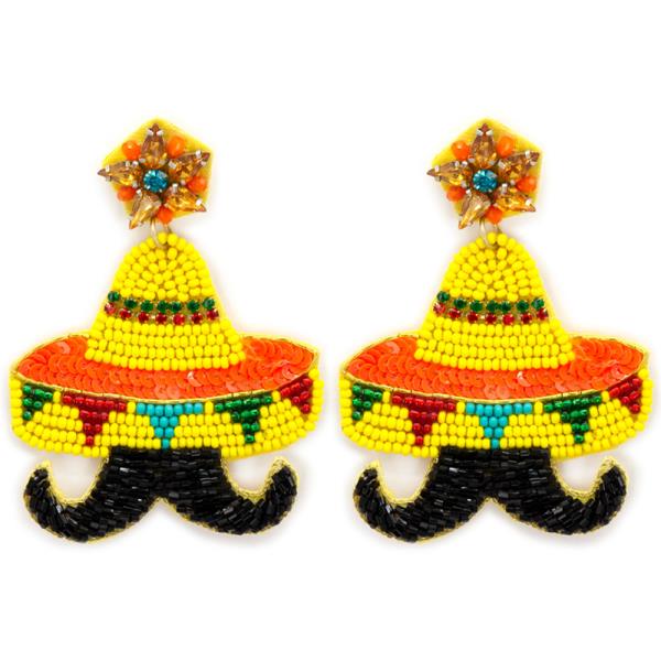 Seed Bead Cinco De Mayo Sombrero Hat Earring