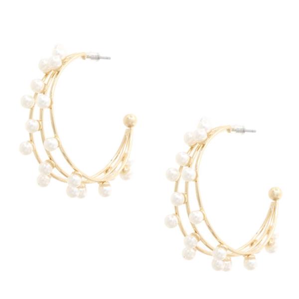 PEARL BEAD TRIPLE HOOP EARRING