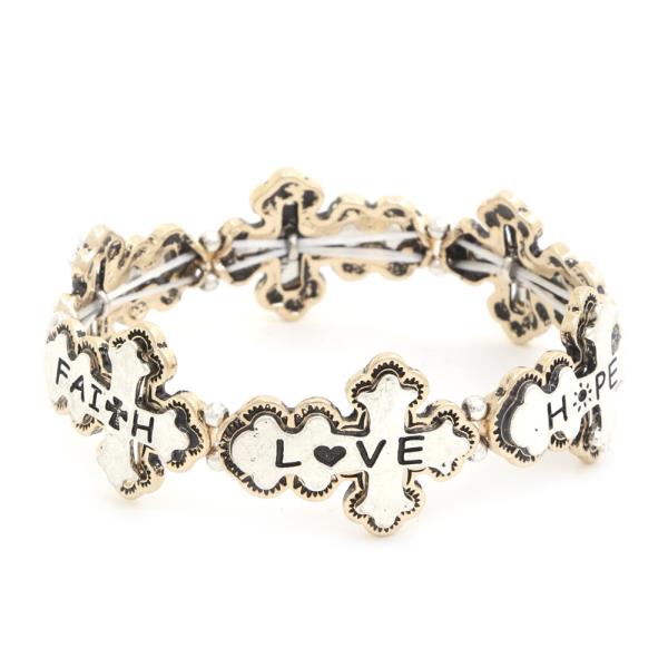 Western Quote Cross Link Metal Bracelet