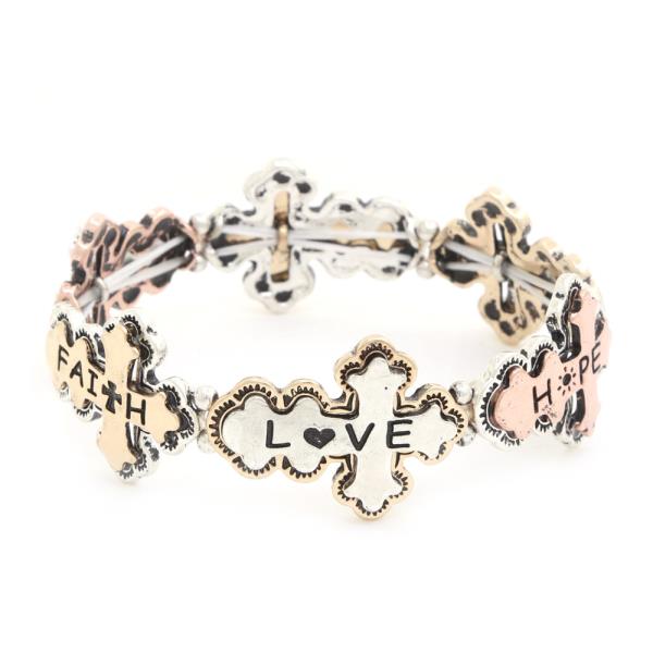 Western Quote Cross Link Metal Bracelet