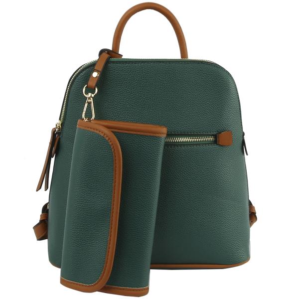 2IN1 TEXTURED ZIPPER HANDLE BACKPACK AND CLUTCH SET