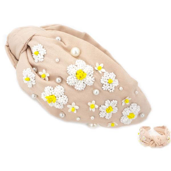 Seed Bead Daisy Flower Headband