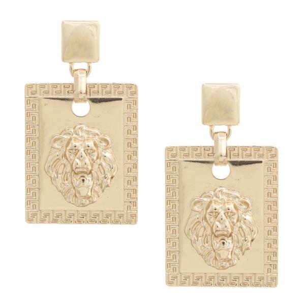 Lion Head Rectangle Metal Earring