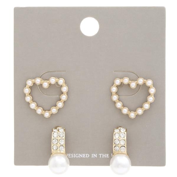 Pearl Heart Earring (2 Pairs) Set