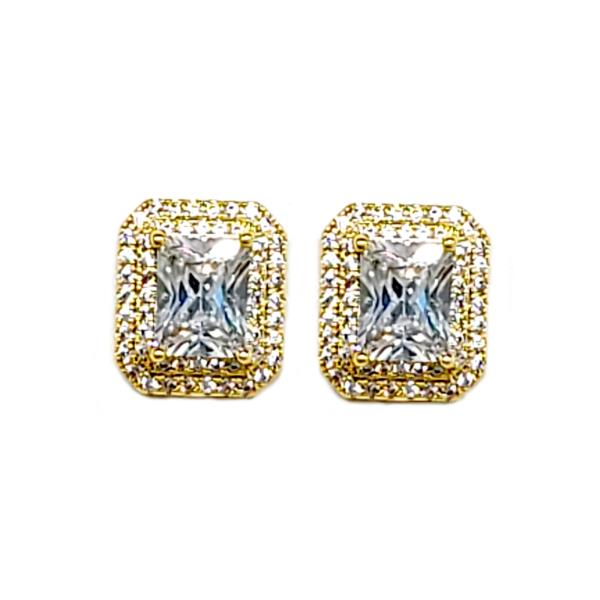 RECTANGLE 2 ROW HALO CZ STUD EARRING